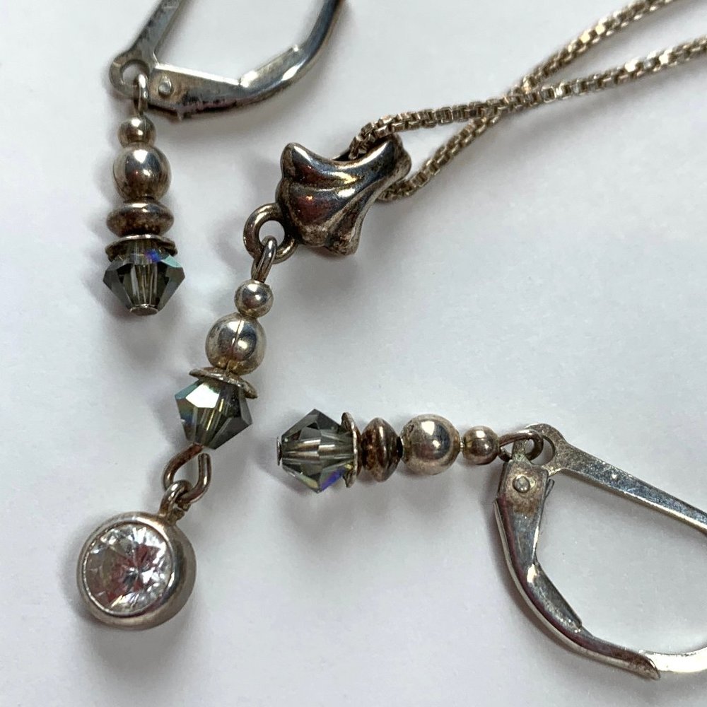 Silver and Gray Necklace and Earrings Set
